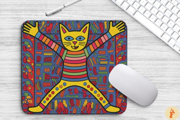 Colorful Doodle Cat Jumping Mouse Pad Graphics