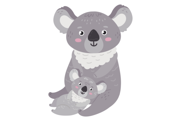 Cute Koala Baby Playing with Mother. Fun Graphics
