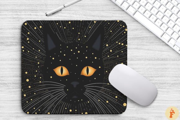 Doodle Black Cat in Space Mouse Pad
