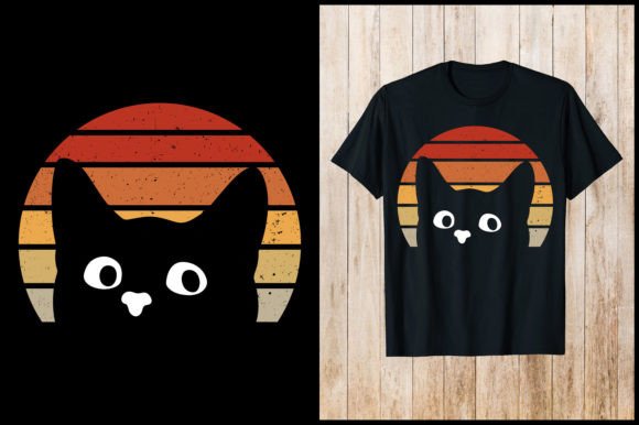 Funny Staring Black Cat Vintage T-Shirt Graphics