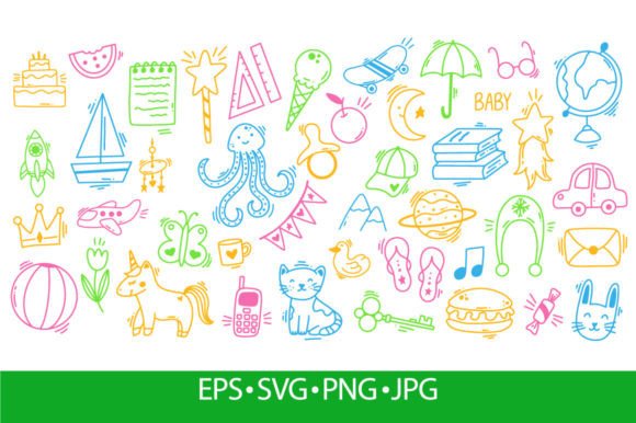 Kids Doodle Hand Drawn Cute Play Element Graphics