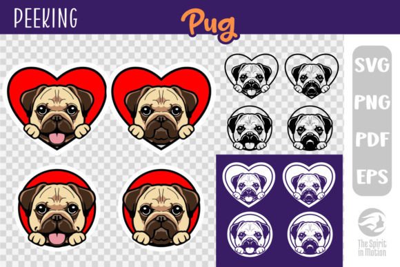 Valentine's Peeking Pug Clipart for Local Business Branding